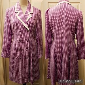 Vintage 60s JUNKO Shimada Purple & White Polka Dot Double Breasted Coat Dress.